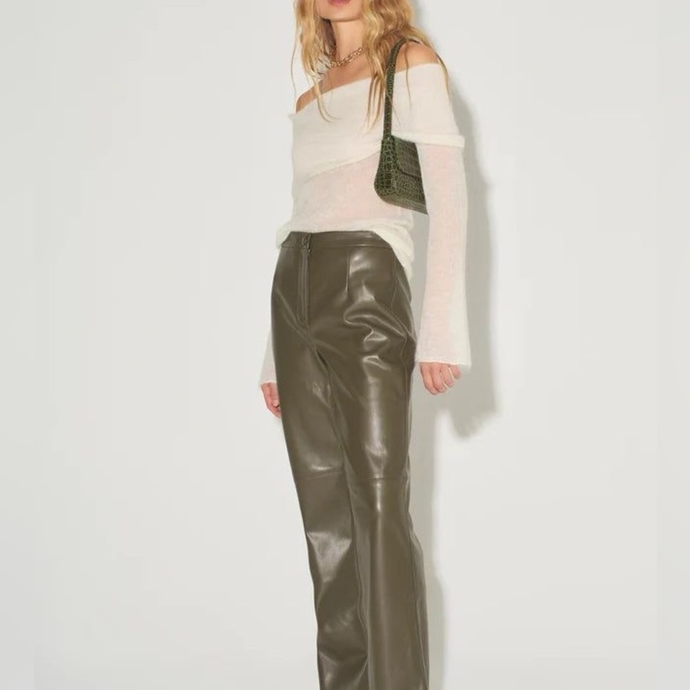Zara - Full Length Faux Leather
Pants  light Khaki - Women